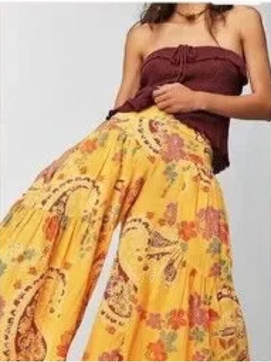 Free People We The Free Dawn On Me Cord WideLeg Pants Floral Paisley Bohemian XL - Picture 8 of 8